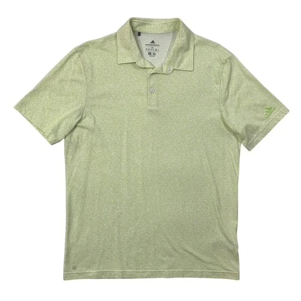 Adidas Polo Shirt Mens M Medium White‎ Lime Abstract Geometry Pattern Golf
